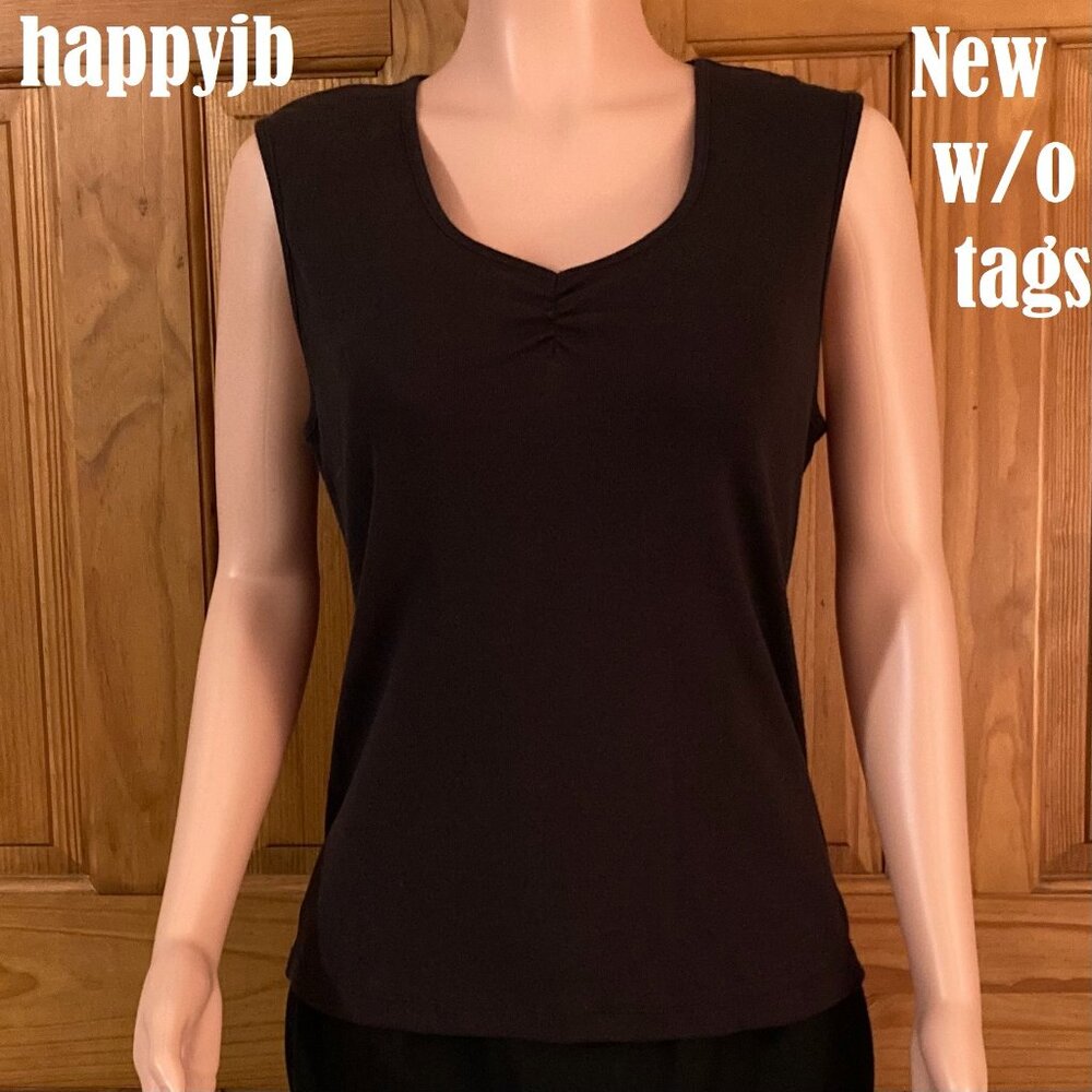 NWOT Madison & Max Vintage 90s Sleeveless Knit V Neck Blouse Black Size L Large